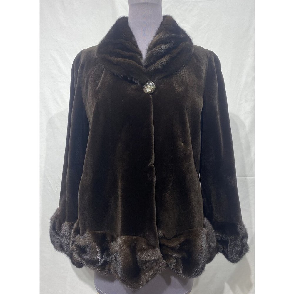 sheared mink jacket brown LH mink collar cuffs hem (78099)